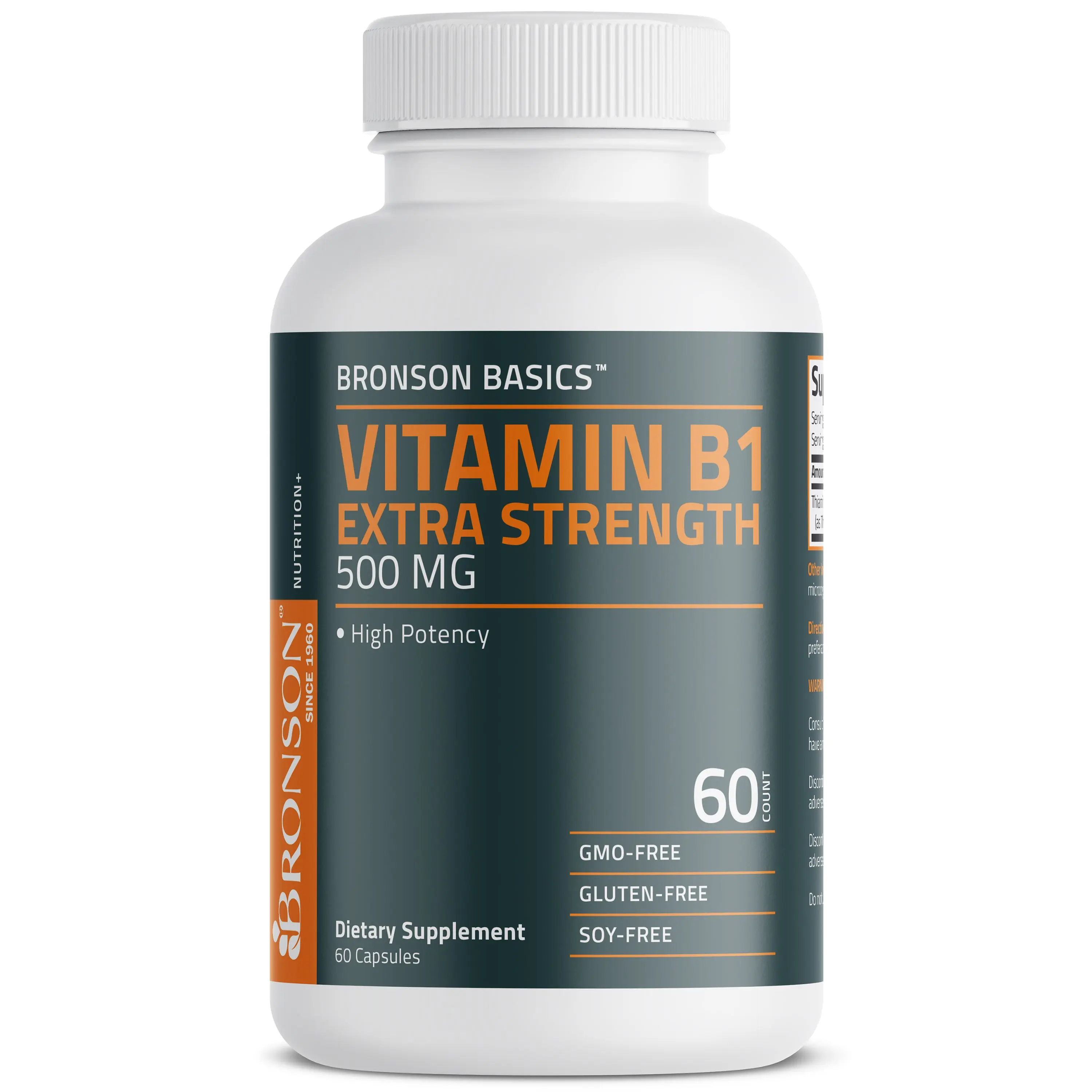 Bronson Vitamin B1 Extra Strength 500 MG Capsule for Health and Wellness - Supplement