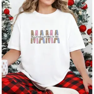 180g[100%cotton]Mama T-shirt, Custom Mom Shirt, Children Name Shirt, Mothers Day Shirts, Personalized Mom Gift, Leopard Print Shirt