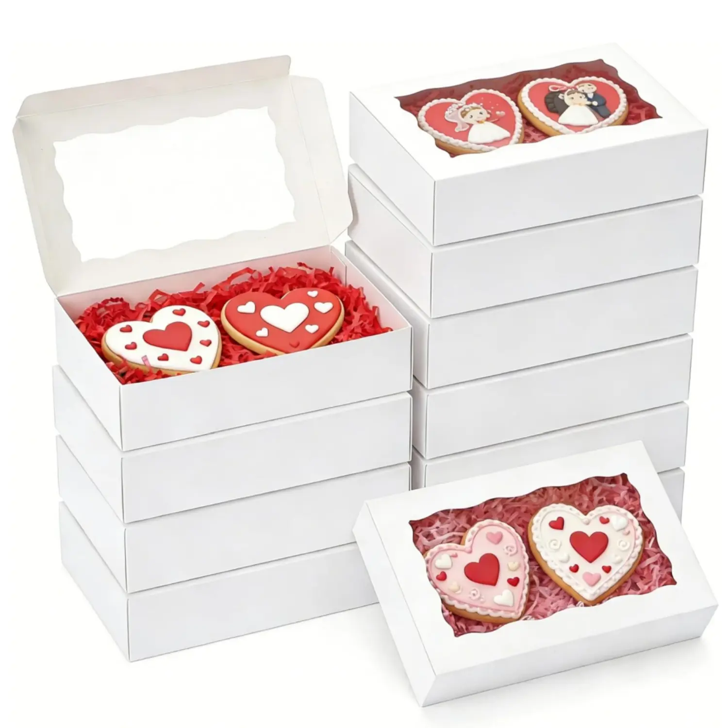 50PCS Cookie Boxes with Window 7x4.37x1.5 Inch Bakery Boxes Treat Box Chocolate Covered Strawberries Box for Christmas Valentine's Day Mother's Day - White