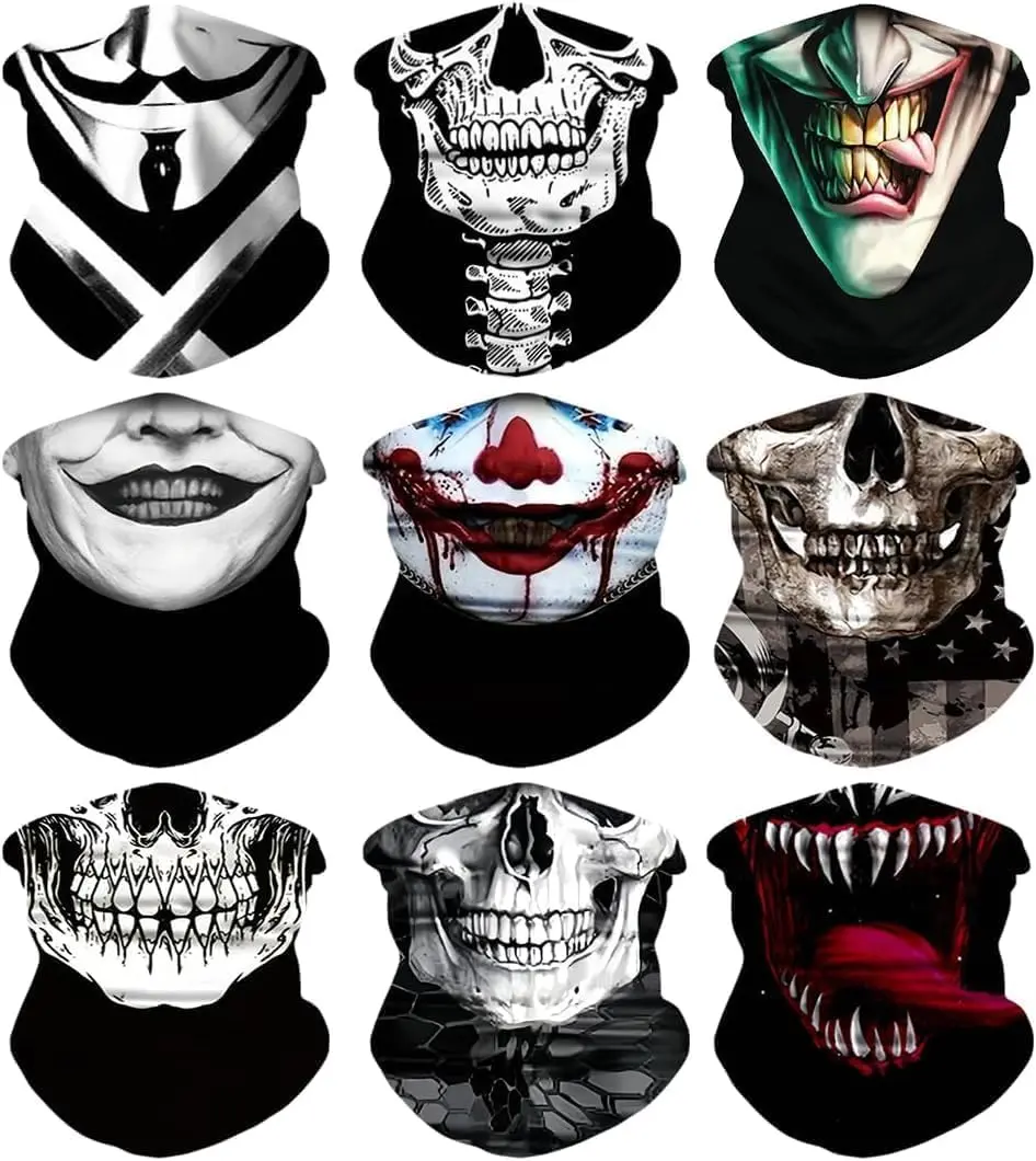 9 Pcs Neck Gaiter Face Mask Men Women Sun UV Protection Seamless Skull Bandanas Seamless Bandana Rave Face Cover Scarf Mask