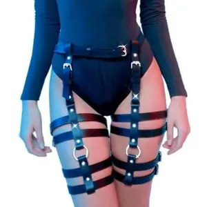 Punk Leather Waist Chain Black Body Chains Belly Layered Thigh Leg Garter Belts Rave Accessories For Women
