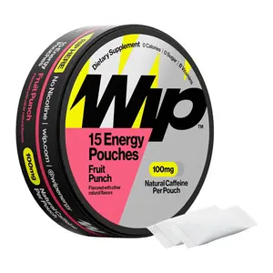 Wip Energy Pouches, Sugar Free Blend with 200 MG Natural Caffeine, B Vitamins, Minerals & L Theanine for Energy Support, Pre Workout for Active Lifestyles, Fruit Punch, 1 Can, 15 Pouches