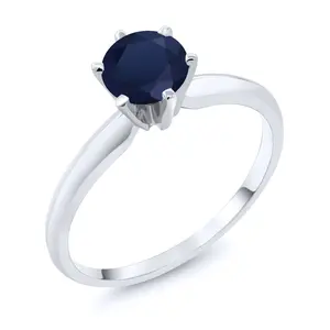 Gem Stone King 14K White Gold 6MM Round Gemstone Birthstone Solitaire Engagement Ring For Women | Classic 6-Prong Wedding Band Anniversary Promise Ring | Available in Sizes 5-9