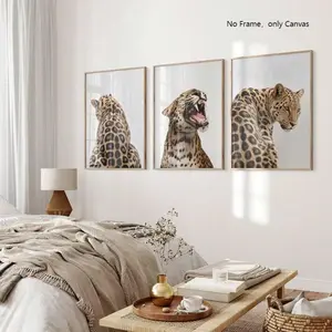 Leopard Roar Pattern Unframed Painting, 3 Counts/set Canvas Wall Art Poster, Wall Art Decor for Home Living Room Bedroom, Ornaments, Modern Home Decor