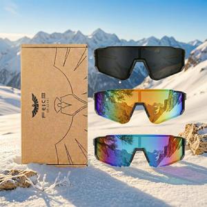 FEICE 3-Pack 1-Piece Windproof Goggles - Men’s Sunglasses, Sunglasses for Women - Biking, Skiing Eyewear with Blue-Black Lenses, Outdoor Sports Eyewear, Sports Cycling Sunglasses