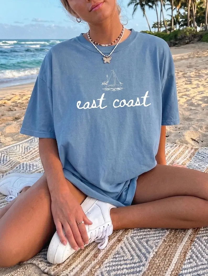 Comfort Colors East Coast Shirt,Fisherman Tshirt,Preppy Teens Oversized Coastal,Trendy Beachy Summer Shirt