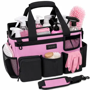 Upgraded large pink cleaning bag comes with adjustable shoulder straps and waistband large-capacity portable cleaning storage bag, storage pad, mesh aluminum lightweight