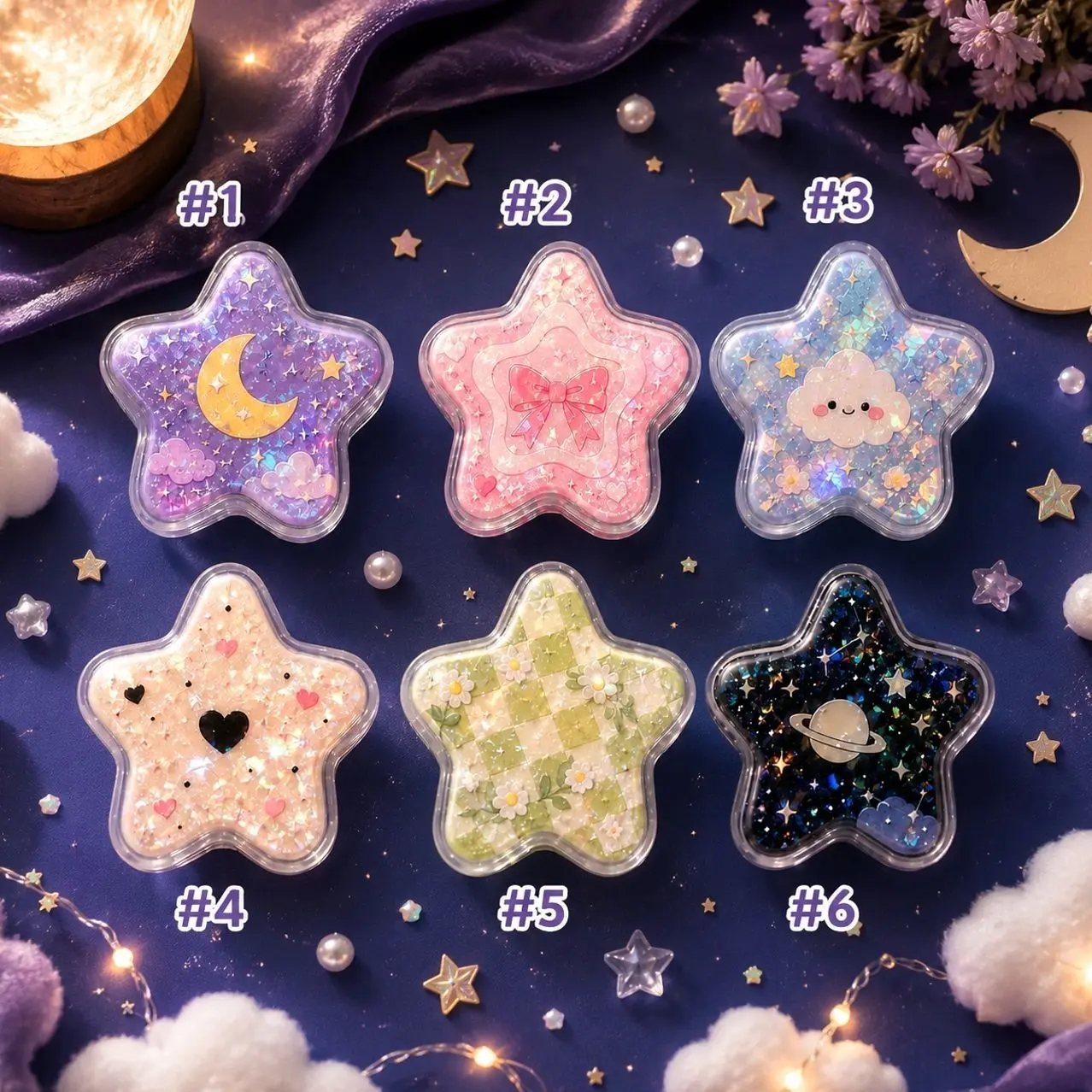 Retro Kawaii Star Hologram Phone Grip, Funny Summer Pastel Ocean Pop Socket, Aesthetic Cottagecore Phone Stand Holder, Fun Gift for Star