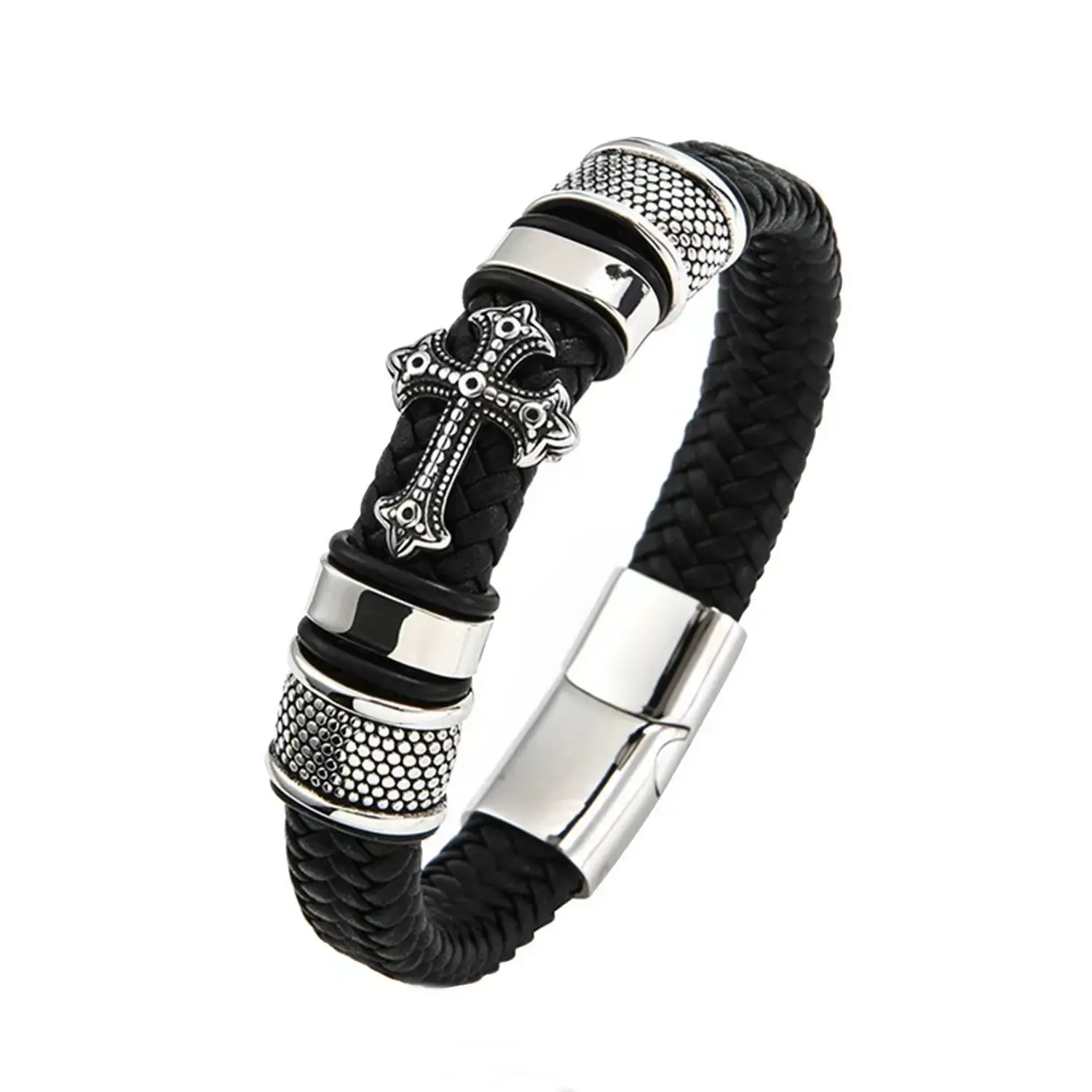 Men's Cross Bracelet With Metal Magnetic Buckle, Fashion Stack Bangle Jewelry, Daily Decorative Accessory for Men for Casual Occasions And Boyfriend Gifting