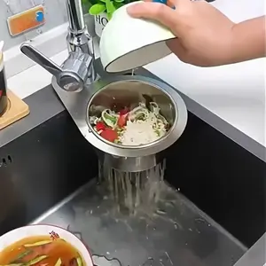 PrimPick 1 heavy-duty swan drain basket - no drilling installation, under-counter kitchen sink storage box, space-saving kitchen/bathroom countertop drain, easy-to-clean stainless steel basket, kitchen sink drain, debris filter, modern home accessory