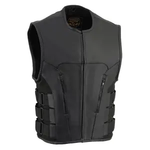 Milwaukee Leather Men's Tactical Premium Leather Motorcycle Vest w/ CCW Pockets - Adjustable Rider Fit