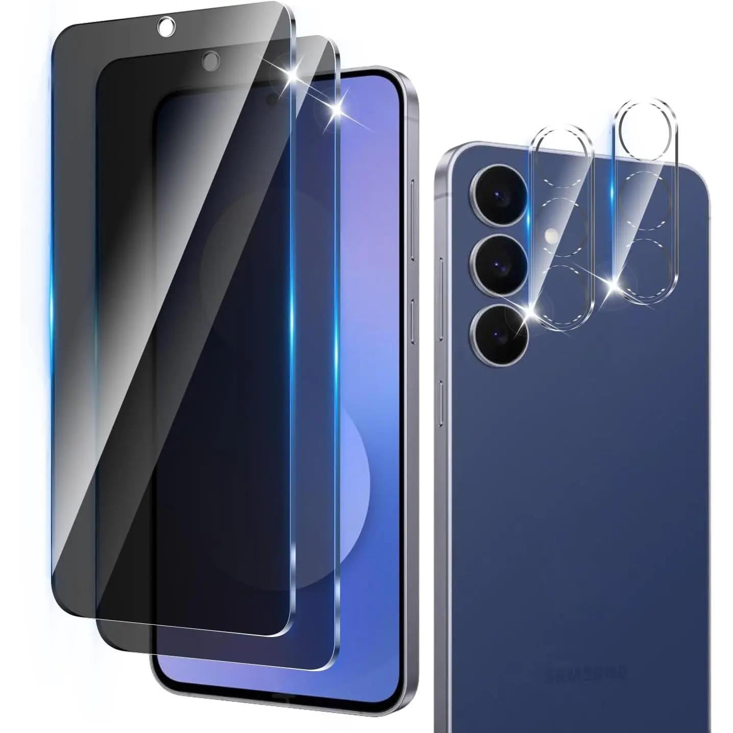 2+2 Pack Privacy Screen Protector Designed for Samsung Galaxy S25 FE 5G With 2 Pack Camera Lens Protector,Full Coverage Anti-Spy Tempered Glass Film,9H Hardness,Bubble Free,Easy to Install