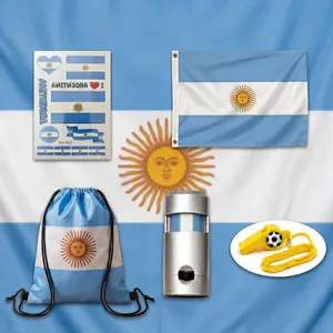 Argentina 2026 Soccer Supporter Kit 5 Items 3×5FT Flag National Flag Merchandise Set Featuring Drawstring Backpack, Whistle, and Face Paint Tattoos