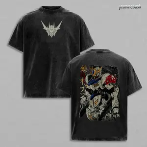 Gundam Barbatos Origin Retro Unisex Vintage Double Printed Heavyweight Cotton Oversized Wash Tee, Workout Clothes, Gym Workouts, Clothes for Daily Wear