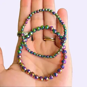 Rainbow Hematite Crystal Bracelet: Titanium Coated Gemstone Beaded