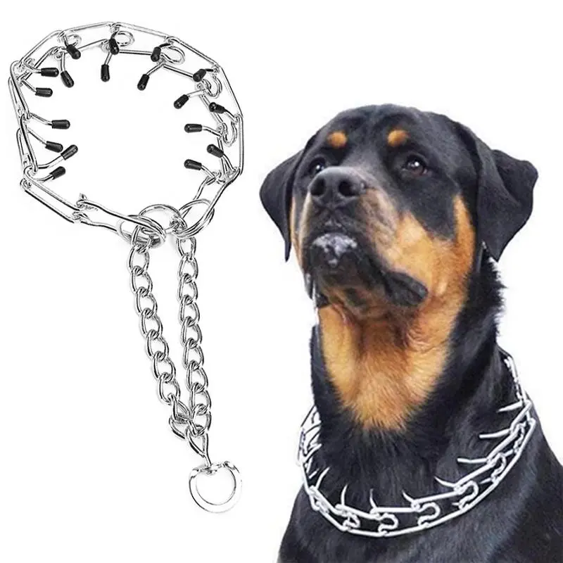 Large Dog Pet Training Stimulating Dog Training Chain Pet Supplies Rubber Tips Safe Adjustable Detachable Prong Choke Collar Shape Adjustable Dog Collars