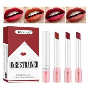 4PCS Cigarette Lipstick Set, Durable Matte and Not Easy To Fade Portable Creative 4-color Cigarette Mouth Red Lip Glaze Set, Lip Gloss Lip Gloss Gift Box