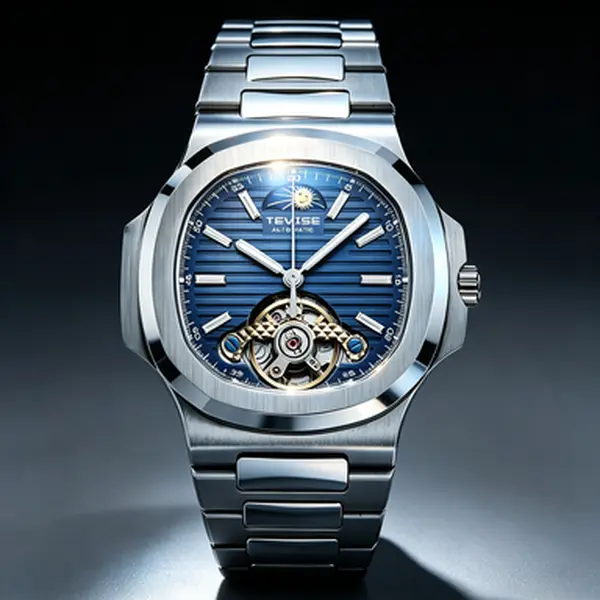 Men's Luxury-Inspired Analog Mechanical Fashion Watch - TEVISE Retro Square Dial Timepiece with Transparent Case, Skeleton Tourbillon, Durable Stainless Steel Strap, Analog Watch, Luxury-Inspired Mechanical Watches