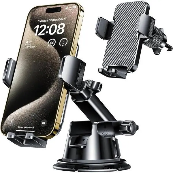 Car Phone Mount for Car Dashboard, Windshield & Air Vent – Universal Cell Phone Holder for Car, Hands Free Phone Holder Compatible with iPhone, Samsung & All Smartphones