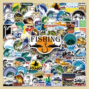 Fishing Sticker, 100pcs/set Creative Fishing Themed Pattern Decorative Sticker, DIY Decals for Water Bottle, Laptop, Phone Case, Scrapbooking, Journal Making