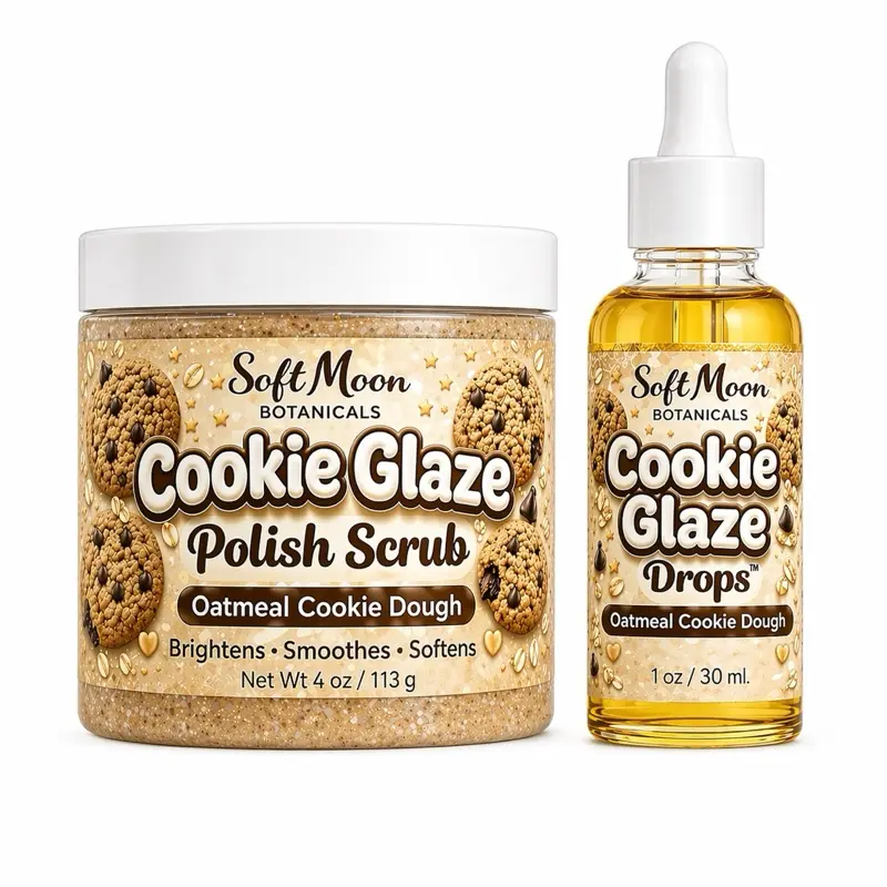 Oatmeal Cookie Dough Scrub + Oil Set Pack, Exfoliating Bodycare Polish & Glow Oil for Smoother, Soft Skin - Cosmetic Self Care Kit, Bodycare Package Set, Body Oil