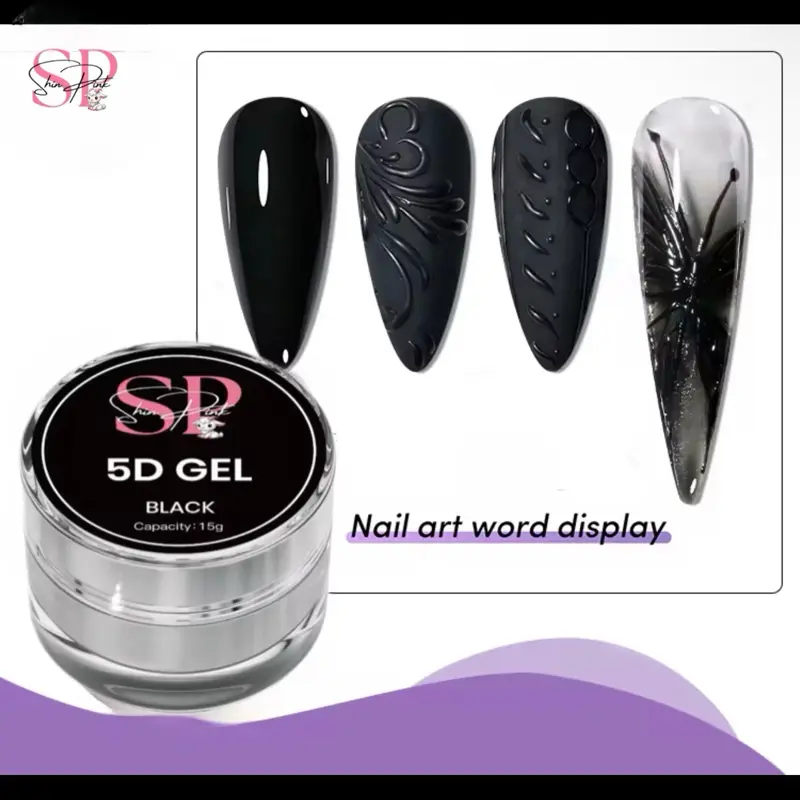 Shinpink 5D Gel Black 15g Nail Art Word Display Gel for Creative Nail Designs with Unique Black Color and 15 Gram Capacity