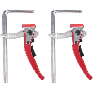 2 Pack Ratcheting Table Clamp, Quick Saw Track Clamps, Ratchet Guide Rail Quick Bar Clamp for MFT Table and Guide Rail System,F-Clamps with 0~6" Clamping Range,MG-040RD