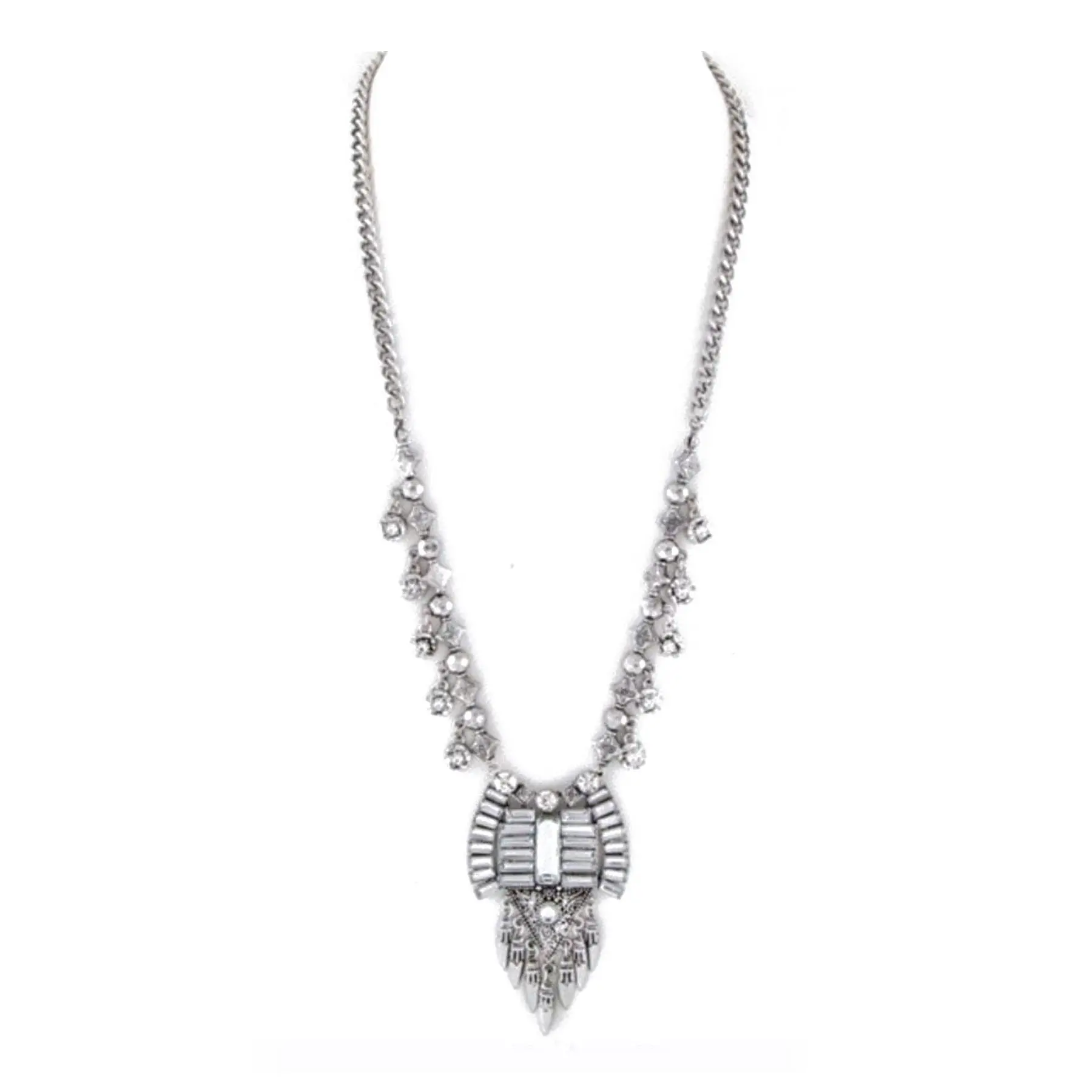 Boho Silver Feather Plate Necklace