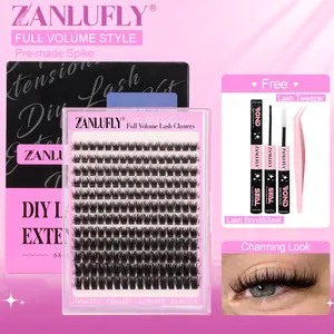 ZANLUFLY Full Volume Lash Clusters Kit Eyelashes Extensions Cluster Lashes Individual Lashes Kit with Lash Bond & Seal Tweezers Makeup Cosmetic
