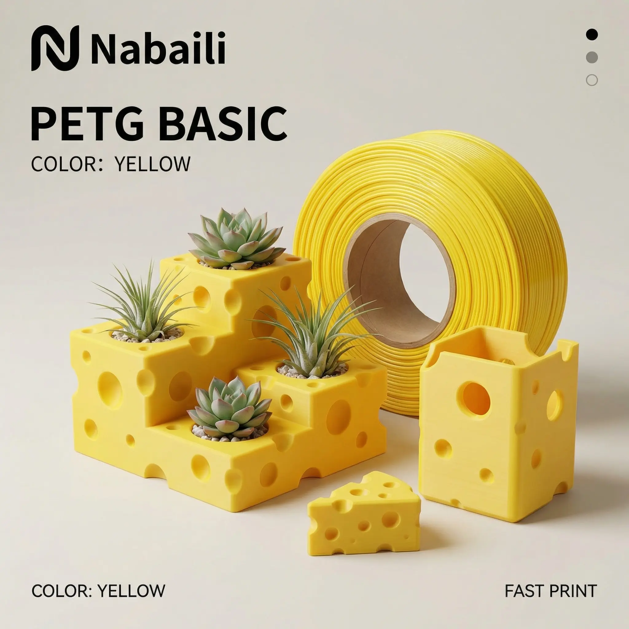 Nabaili PETG Basic Yellow Printing Filament for Fast Print Projects Ideal for 3D Printing Enthusiasts