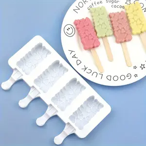 1pc Silicone Ice Cream Mold - 4-Cavity Small Popsicle Shape, Food Grade Material, Includes 20 Sticks, for DIY Aromatherapy Soap Making, Non-Electric, Kitchen Gadgets & Supplies, Ideal for Home Use / Craft Enthusiasts