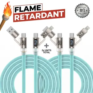 Buy one get one free I 5-in-1 Multi Digital Display 240W Fast Charging Flame-Retardant super Liquid Silicone Cable with USB A Type C Lightning for iPhone17/Samsung/Android/Laptops Charger