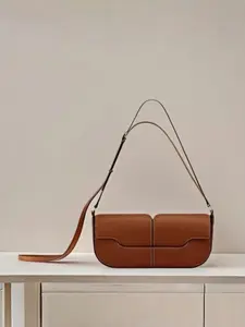 Elegant Dark Leather Crossbody Bag, French Minimalist Single Shoulder Bag, Chic Noblewoman Versatile Fanny Pack