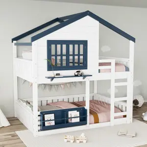 Bellemave  Bunk Bed/Loft Bed with Bookshelf, House Design, High-Quality Safety Fencing.The upper layer is used as a sleeping area, while the lower layer can be flexibly configured as a gaming area, learning area, storage space, or additional sleeping area