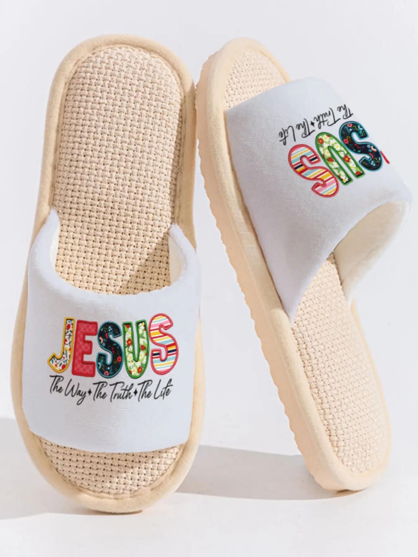 “JESUS” Colorful Text Slippers Cloud-Feeling Devout Faith Style Indoor Outdoor Must-Have