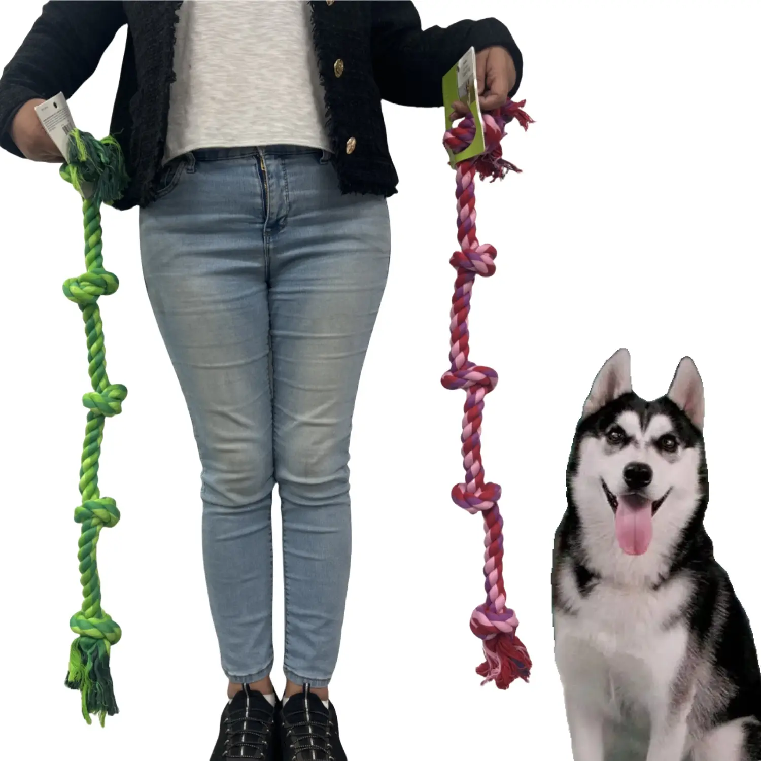 NW2lbs 2 Pack 34" 5 Knot Dog Rope Chew Toys for Medium Dogs - Indestructible Toy for Aggressive Chewers