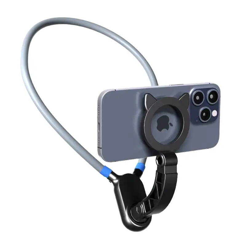 Magnetic Mobile Phone Neck Mount - Silicone-Steel Metal Hands-Free Holder with Plug, Landscape-Ready POV/Vlog Chest Strap for iPhone 17/16/15/14, Cellphone Accessories for Android Smartphones