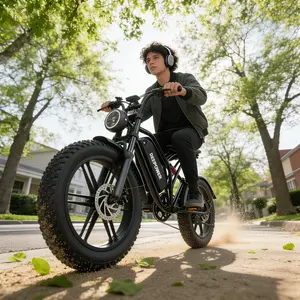 DEEPOWER Electric Bike 1500W Peak Power Full Suspension 28 MPH Speed 55-70 Miles Range 48V 25Ah Removable Battery 1-Seater LED Headlights 20-Inch Fat Tires UL 2849 Certified