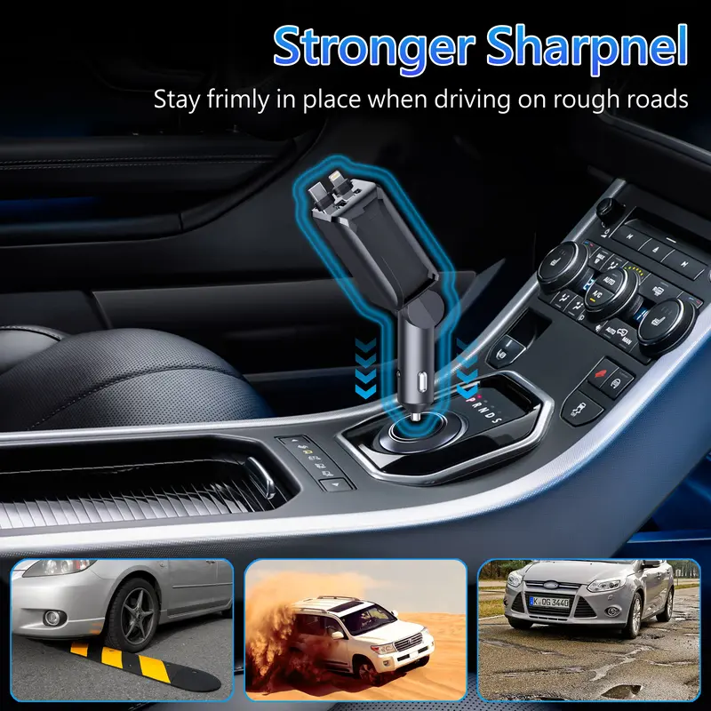 Product Introduction of 4-in-1 Retractable Car Charger, 100W USB-C Fast Adapter with Lightning Cable & Dual Ports for iPhone, iPad, AirPods, Samsung, Google Pixel 8