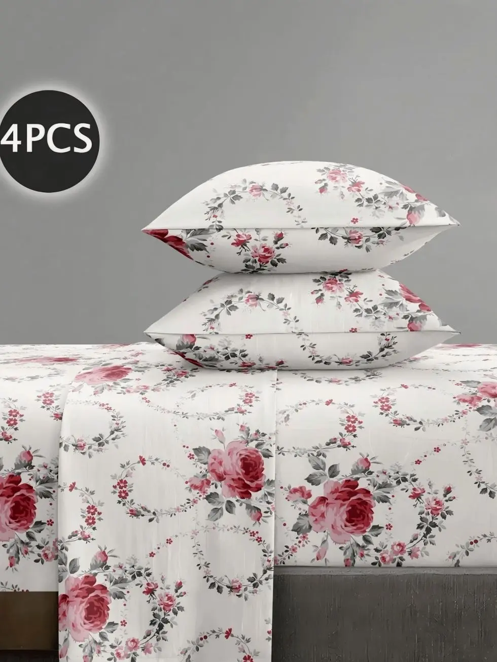 Boho Light Blue Floral Bedding Set, 4PCS Soft Breathable Sheets with Fitted Sheet, Flat Sheet & 2 Pillowcases, Wrinkle Resistant,Twin Full