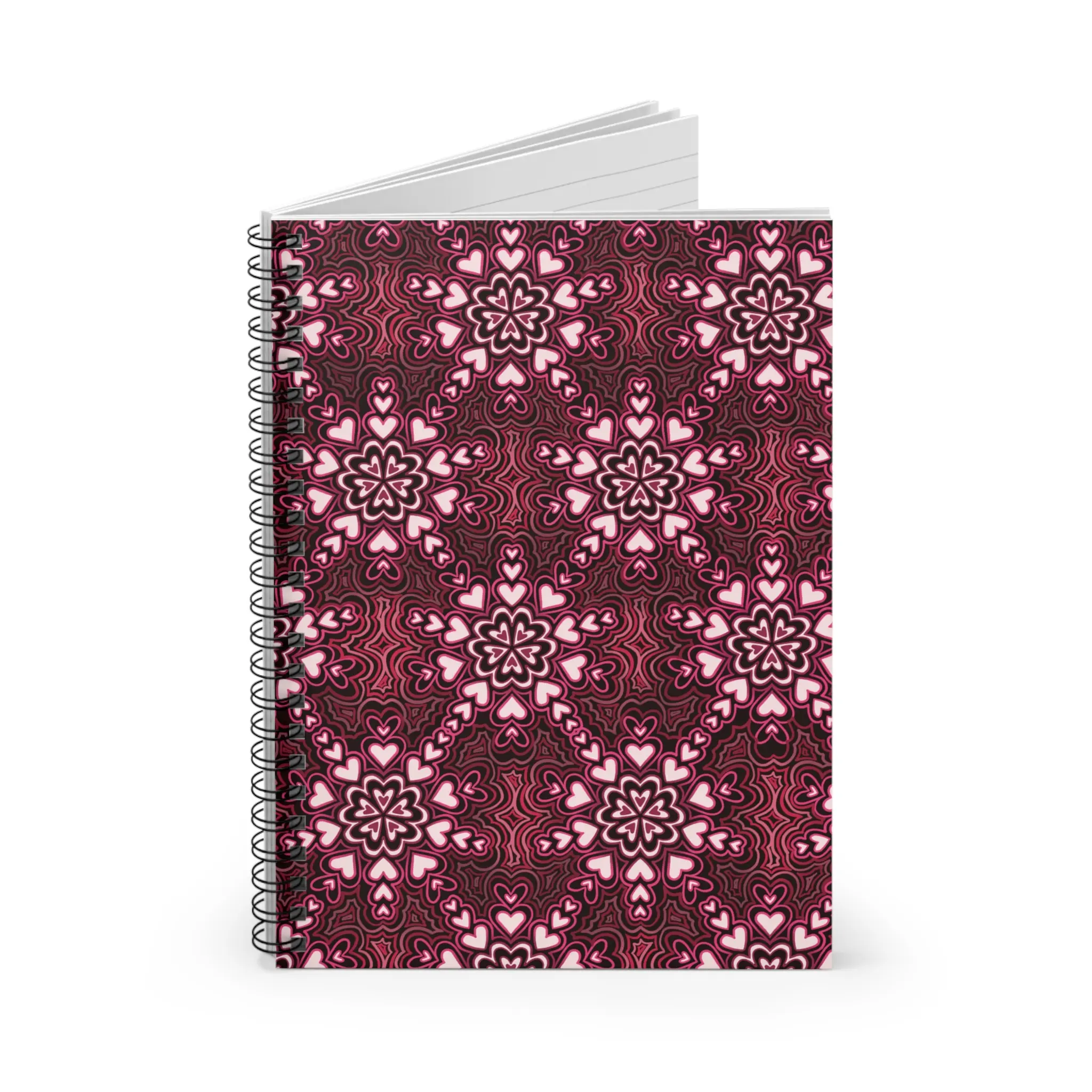 Maroon Floral Kaleidoscope Spiral Notebook | Ruled
