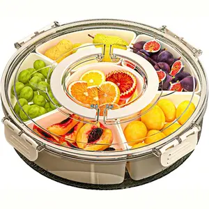 1pc Rotatable Snack Box, Independent Rotating Tray With Lid And Handle, Portable Fruit Snack, Vegetable And Cooked Food Snack Box, Rotatable Bento Storage Box, Suitable For Kitchen, Camping, Picnicking, Christmas Gifts, Kitchen Accessories jars