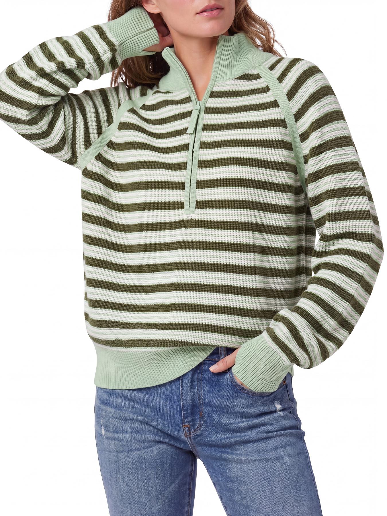 Wodubu Women's Knitwear Sweaters - Half-Zip Striped Ribbed Knit Tops, Long Sleeves, Casual Oversized Fit, Style Options: Mock Neck, V-Neck, 2026 Fall Winter Clothes