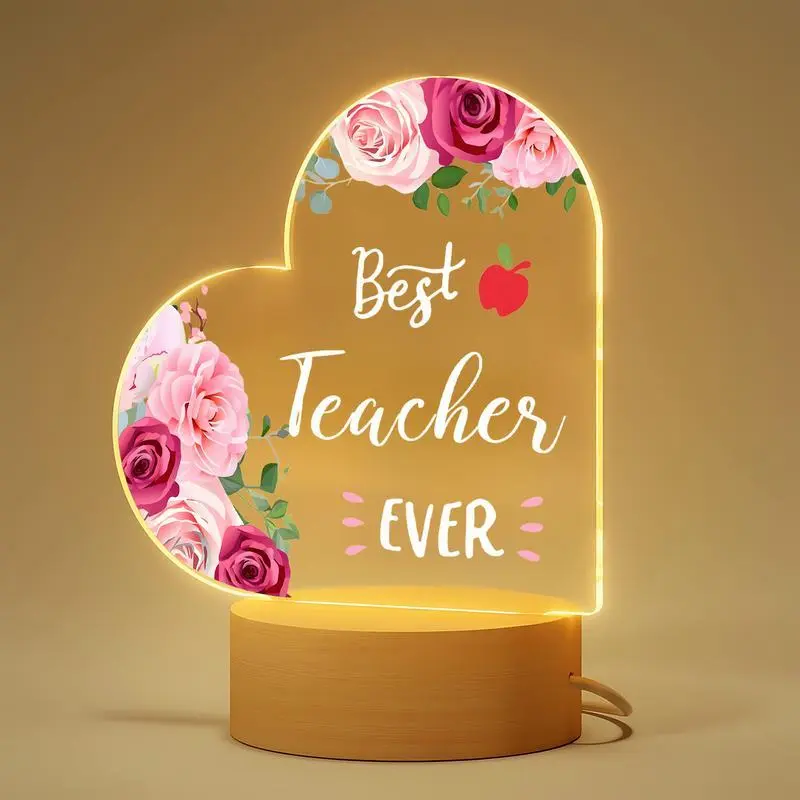 Acrylic Night Light USB Powered Wooden Base Teacher Appreciation Gift, Birthday Present, Christmas Thank You, New Year Party, Office Classroom, Floral Lamp, Flower Lamp, Atmosphere Lamp