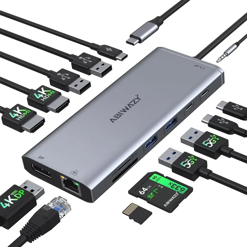 14 in 1 USB C Laptop Docking Station with  HDMI & SD Card Slots