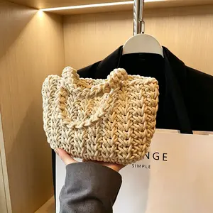 Korean style hand-woven cotton yarn bag, new style, handmade, beach vacation style, versatile women's bag.