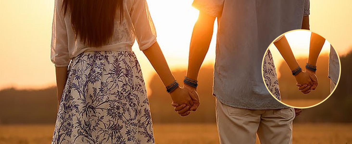 Mens Bead Bracelet Set - Adjustable Elastic Rope With 6&8MM Natural Stone Multi-Colored Beads - Tiger Eye Bracelets for Men - Gift