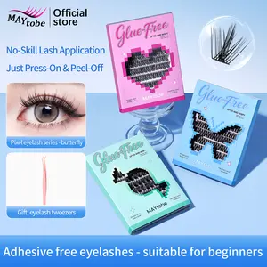 MAYtobe Self-Adhesive Lash Clusters Kit - No Glue Needed, Easy Apply 3D Wispy C-Curl Lashes | 110-120 Pcs Reusable Eyelash Extensions (14-16mm) with Tweezers