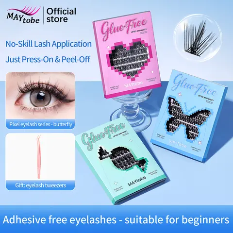 MAYtobe Self-Adhesive Wispy C-Curl Lash Cluster Complete Kit for Beginners - 3D 14-16mm Reusable False Lashes, Gentle Adhesives, Tweezers (110-120 Pcs) for Adults' Eyelash Extension Cosmetic Use