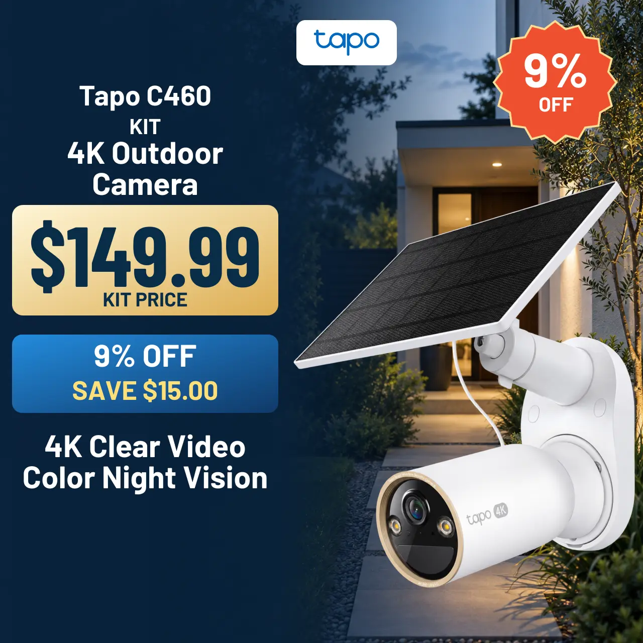 TP-Link & Tapo C460 Kit 4K 8MP Outdoor Solar-Powered  Security Camera Kit – 24/7 Capture, Free Person/Vehicle Detection, Starlight Color Night Vision, Alexa & Google Compatible